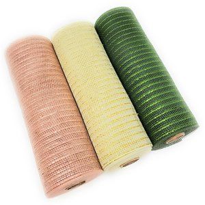 Deco Mesh Ribbon Rose Gold, Cream and Moss Green 10" Wide Metallic Rolls